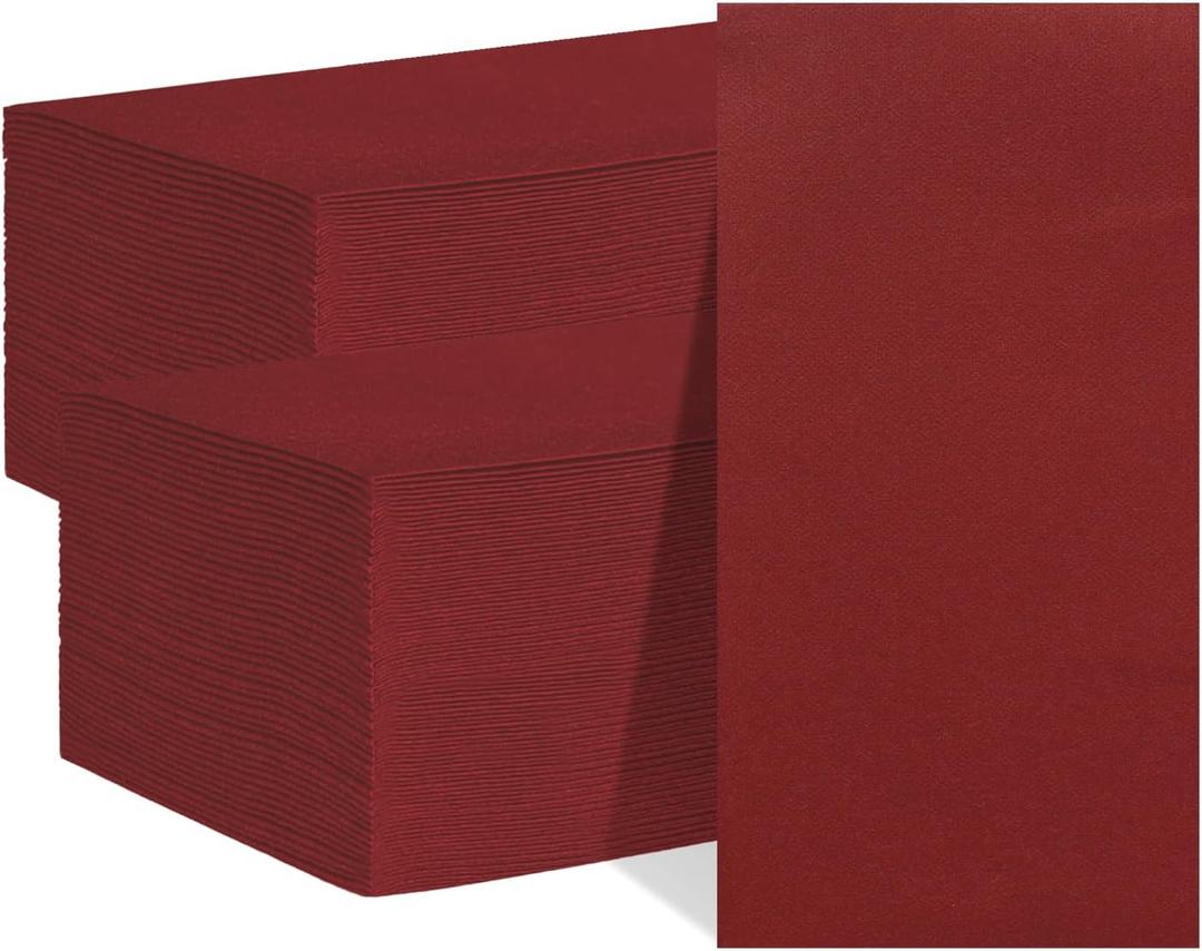 KMAKII Disposable Napkins Burgundy Dinner Napkins Cloth Like Paper Napkins Linen-Feel Guest Towels Paper Hand Towels Hand Napkins For Bathroom,Weddings, Parties,Dinners Size 12 X 17 Inches,100 Count