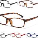 Gaoye Multi Pack Reading Glasses - Blue Light Blocking Lenses, TR90 Frames, UV400 - Eyeglasses with Clear Vision (Classic, Leopard, Red & Blue Mix) 1.75