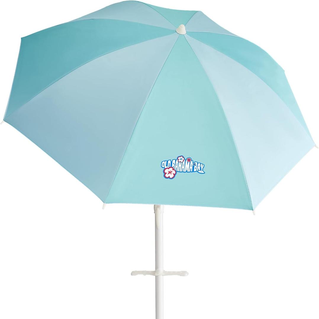 Old Bahama Bay 8ft Large Beach Umbrella for Sand with Heavy Duty Sand Anchor, UPF 50+ UV Protection & Tilt, Wind-Resistant Portable Sun Shade Parasols with Carry Bag for Patio Garden Pool Backyard