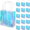 Sherr 16 Pcs Holographic Small Gift Bag Reusable Iridescent Clear Bags for Women PVC Plastic Goodie Holder with Handles for Shopping Christmas Holiday Gift Party Favor(5.91" x 6.3" x 2.76",Rainbow)
