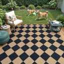 Lahome Checkered Easy Jute 5x7 Area Rugs, Washable Outdoor Patio Rug for Living Room Diamond Indoor Outdoor Carpet, Farmhouse Geometric Non Slip Black Carpet for Backyard Dining Room
