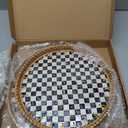 2 Pcs 11.8in & 13.8in Round Rattan Mother of Pearl Inlay Serving Tray