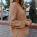 VIMPUNEC Womens Oversized Long Sleeve Sweaters Fall Casual Knit Pullover Tops Mock Neck Side Slit Jumper (Brown, L)