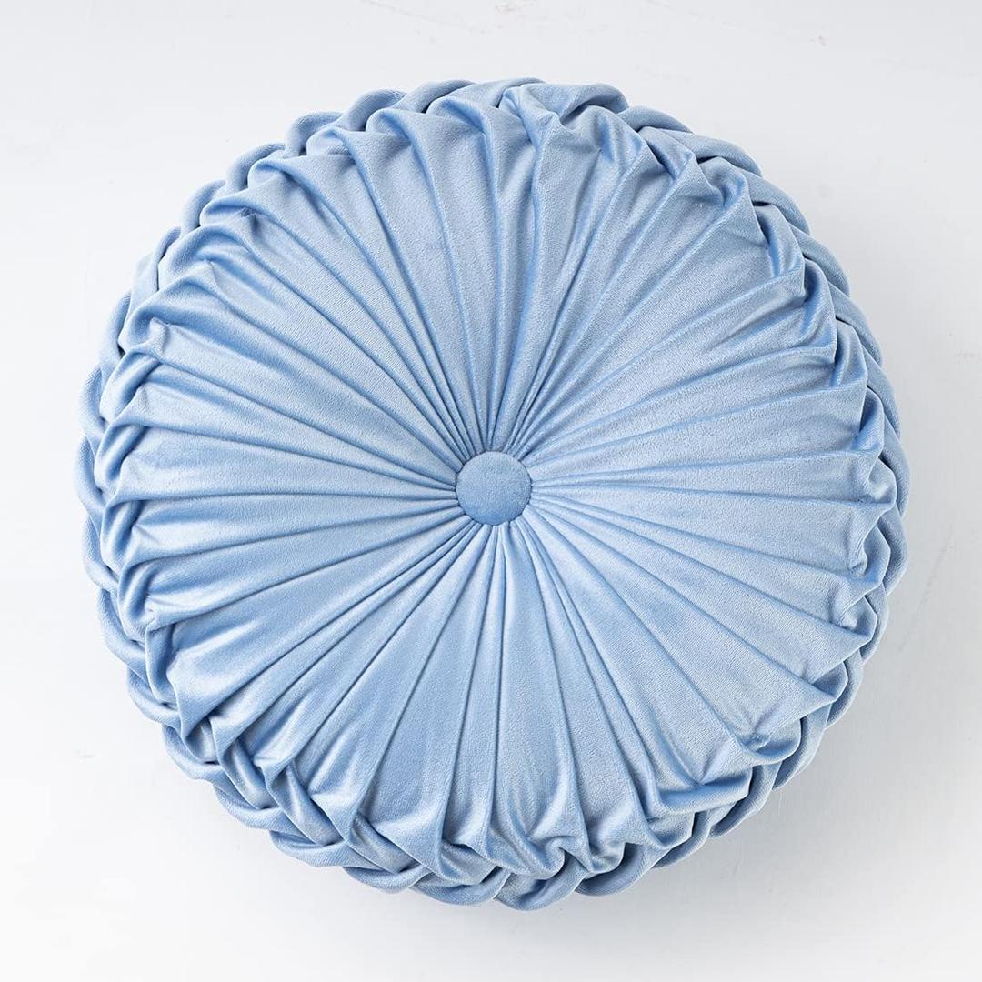 vctops Solid Velvet Seat Cushions Round Floor Pillows Thicken Chair Cushions Pleated Chair Pads Seat Pad Throw Pillows for Bedroom Living Room (Light Blue,Diameter 14")