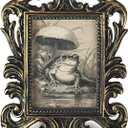 Vintage Frog Small Picture Frame, Funny Mini Ornate Photo Frame for TableTop Desk Display Decor, Rustic Retro Mushroom Baroque Art Prints Decorations Gifts for Bedroom Office 1.7x2.5in Photo