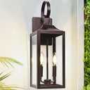 19" Oil Rubbed Bronze Outdoor Wall Lantern 2-Light, Large Modern Wall Sconce Light Fixture, Brown Porch Light with Glass, Waterproof Farmhouse Exterior Lamp Lighting