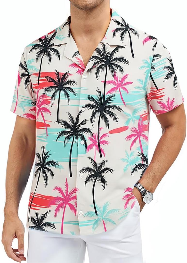 Hawaiian Shirt for Men Short Sleeve Floral Palm Button Down Tropical Vacation Beach Shirt (S)