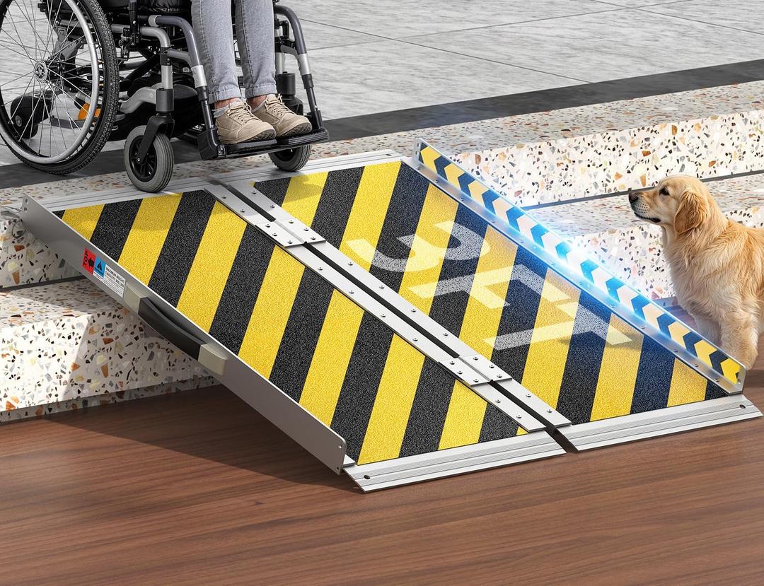 3 FT Portable Wheelchair Ramp, 600LBS Capacity Foldable Aluminum Handicap Ramps with Handle, Ramps for Wheel Chairs for Home Steps, Doorway, Threshold, Front Porch, Entry (Yellow-Black, 3FT)