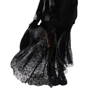 Perbai Women's Sexy Sheer Lace Skirt High Waisted Floral Embroidered Ruffled A Line Long Maxi Beach Skirts (Black, S)