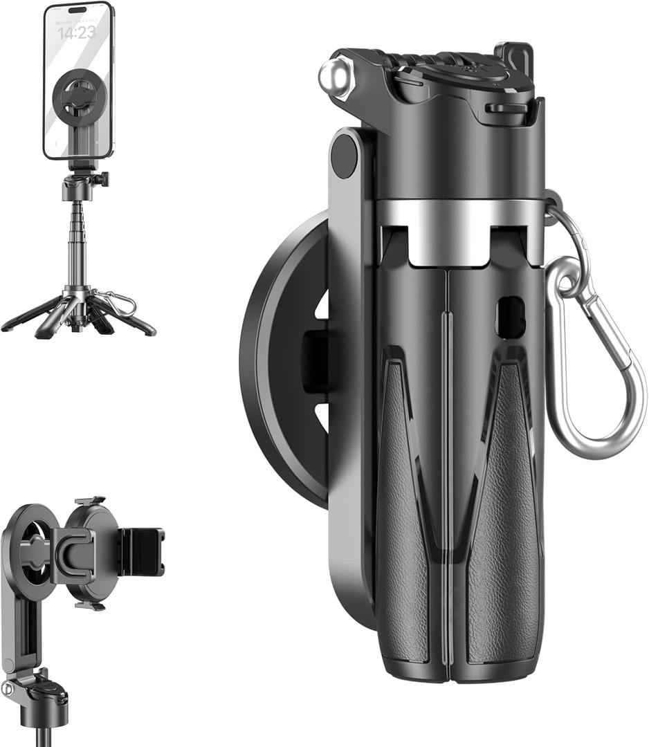Magnetic Pocket Selfie Stick for iPhone, Multifunctional Portable Selfie Stick with Wireless Remote, 360 Rotation Extendable Phone Tripod Stand, Ideal for Travel & Vlogging (Upgraded)