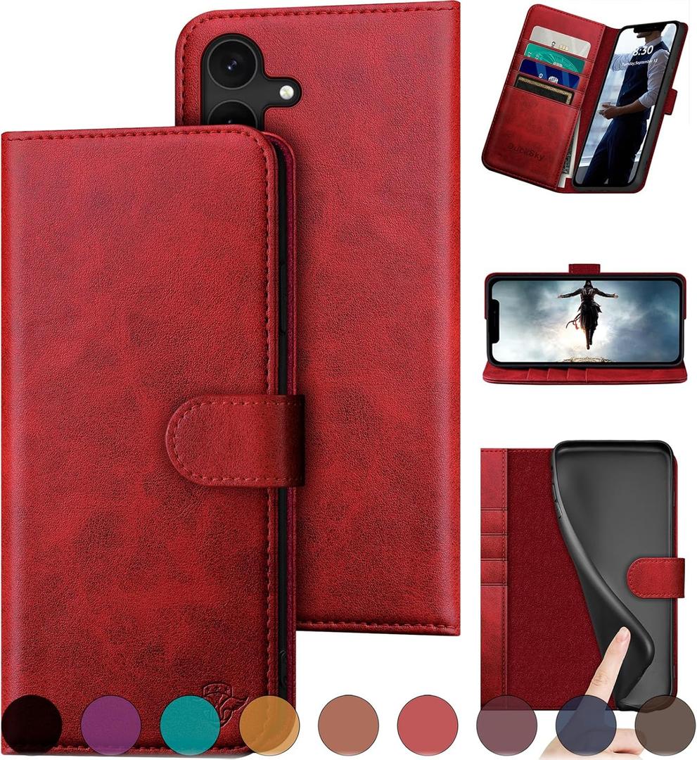 Compatible with Samsung Galaxy S25 Plus Genuine Leather Wallet caseRFID Blocking4 Credit Card HolderReal Leather Flip Folio Book Phone case Cover Women Men for Samsung S25 Plus case Red