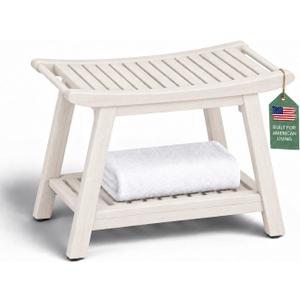 Wood Shower Bench for Inside Shower, 24" Stool Chair with Shelf