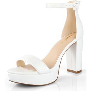 Ankis Chunky Platform Heels - 4 Inch Block Heeled Sandals for Women - Comfortable Open Toe Strappy Heels - Black, Nude, White, Silver, Gold - Summer Dress Shoes 6.5