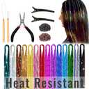 Andou | 14 Colors | Up To 6800 Strands | Heat Resistant Hair Tinsel Kit For Girls, Women & Kids | 48 Inch | One Wooden Threader & Crochet | One Plier | Two Hair Clips | Two Hundred Beads