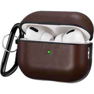 V-MORO Compatible with Airpods Pro 2 Case Cover Genuine Leather AirPod Pro 2nd Generation Case Men [Front LED Visible] iPod Pro Leather Protective Covers Ear Skin Dark Brown
