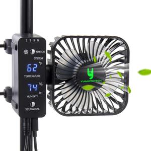 4" Smart Grow Tent Fan with Auto Climate Control - 4-Speed Oscillating Circulation Fan with LCD Display for Hydroponics, Greenhouse, Reptile Enclosure - Precise Temp & Humidity Monitoring