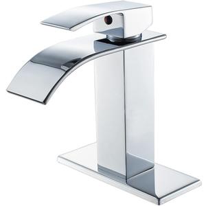 VOTON Chrome Bathroom Faucets Modern Single Handle Waterfall Sink Faucet for 1 or 3 Holes with Deck Plate, Rv Sink Camper Farmhouse Bathroom Utility Remodel Faucet