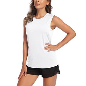 COOrun Women's Sleeveless Active Shirts Lightweight Sports Shirt Quick Dry Athletic Tank Tops with Scoopneck White XXL