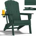 Folding Adirondack Chair - Extended Ergonomic Backrest, Cup Holder - Easy Assembly - Durable HDPE Plastic, Weather Resistant & Maintenance-Free - Lawn, Patio, Deck Supports 400lbs Green (1PC)