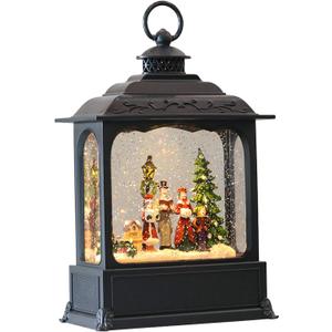 Eldnacele Musical Snow Globe Lantern with Timer, Lighted USB/Battery Operated Swirling Singing Water Glittering Lantern, Snow Globes for Adults and Kids Christmas Decoration- Carolers (2-carolers Black)
