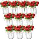 XunYee 10 Set Mason Jar Table Centerpiece with Flower Mason Jar Flower Centerpiece Vases Decor for Engagement Party Bridal Shower Centerpieces Wedding Reception Table Decor(Red Rose)