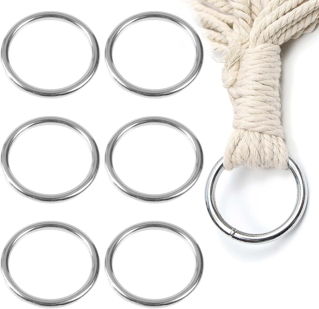 6pcs Metal O Rings, 3 Inch Ring Heavy Duty 304 Stainless Steel o Ring Welded Metal o Rings for Macrame, Dog Leashes and Other DIY Crafts