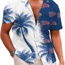Mens Hawaiian Shirts Short Sleeve Button Down Tropical Beach Summer V Neck Shirt (XX-Large, Palm Tree Flag)
