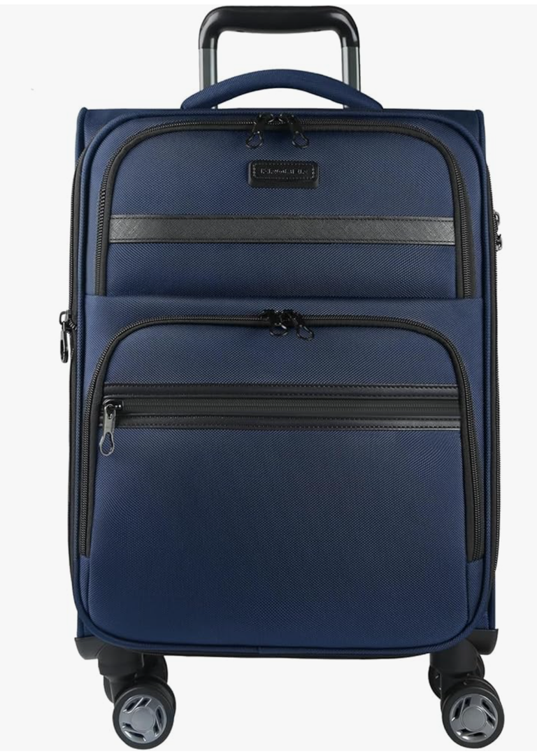 KROSER Softside Expandable Carry On Luggage with Spinner Wheels & Built-in TSA Lock, Durable Suitcase Rolling Luggage with USB Port, Carry-On 20-Inch, Navy