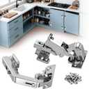 Lazy Susan Hinges 135 & 180 Soft Close for Corner Cabinet, Inset, 2 x 180 + 2 x 135 Hinges, Kitchen Bifold Hardware with Silent Damper, Flush Mount Solution