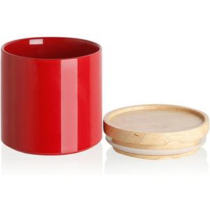 Sweejar Kitchen Canisters Ceramic Food Storage Jar, Stackable Containers with Airtight Seal Wooden Lid for Serving Coffee Bean, Flour, Tea, Spice and More - 39 Fl Oz (Red)