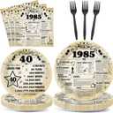 96Pcs 40th Birthday Plates and Napkins Back in 1985 Party Decorations Vintage 40 Year Old Dessert Plates 1985 Birthday Cheers to 40 Years Theme Tableware Set for 24 Guests Men Women Party Supplies