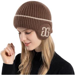 Mens Winter Hat with Earflaps, Outdoor Winter Caps for Men, Woolen Knitted Fleece Linning Hats for Men Cold Weather (Brown)