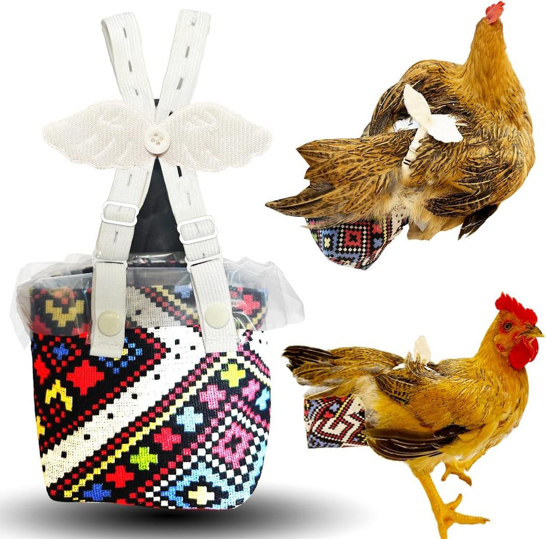 3rd-Upgrade Reusable 3D Chicken Diapers for Indoor Chickens Leak-Proof 3D Pouch with Replaceable Bag, Adjustable Straps & Cross-Back Design, Fit for Hens and Roosters(Plastic Bags not Included)