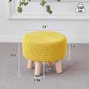 Wimarsbon Small Ottomans, 100% Hand Knitted Pouf, Round Footrest with 4 Non-Skid Wood Legs, Boho Dcor Cotton Rope Pouffe Beside Sofa, Leisure Floor Step Chair for Living Room (Yellow)