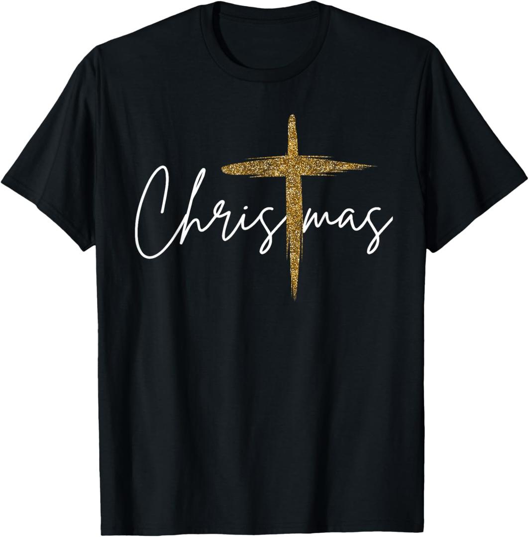 Jesus Christian Cross Merry Christmas Pajamas Family Holiday T-Shirt, Medium