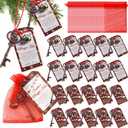 20 Set Christmas Santa Key Ornament for No Chimney Houses Vintage Metal Skeleton Charm Santas Magic Key with Santa Claus Card and Red Organza Bags for Christmas Tree Party Decoration