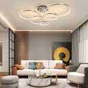 CANEOE Modern Ceiling Light Fixture,Chrome Dimmable Led Ceiling Light with Remote Control for Living Room,5 Rings Flush Mount Ceiling Lamp for Living Room Bedroom Kitchen Lighting Fixtures Ceiling