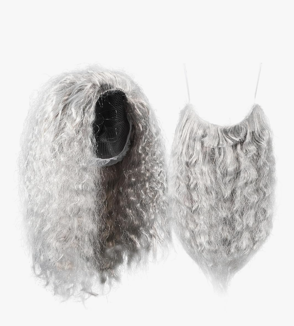 Wizard Wig Beard Set Gray Wig Removable Beard Costume Accessory for Halloween Cosplay Comfortable Lightweight Fits Adults for Dress up Photography Props