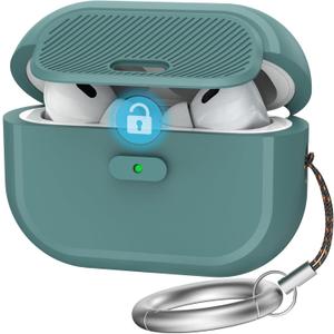 TRONWIN AirPods Pro 2 Case - with Lock One Piece Design AirPods Pro Case (2nd/1st gen), Soft Silicone Full Protective Cover with Easy Open/Close Lock for Women/Men (Pine Green)