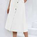 CHARTOU Women's Summer Linen Elastic Back Buttoned Swing Midi A Line Skirt (White, XL)