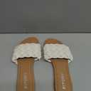 Womens Flat Sandals Fashion Round Open Toe Slip On Slides with Braided Strap Slippers for Summer Size 6 White