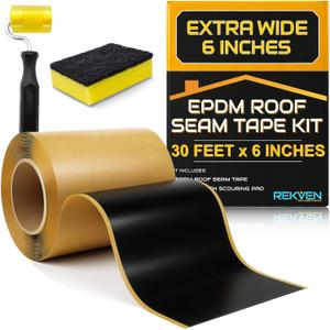 EPDM Rubber Roofing Seam Tape Kit - 30 Feet x 6 Inch - Double Sided Butyl Tape  Black Self Adhesive for Liner Bonding Sealing Repairs  Works with EPDM TPO Hypalon and Other Membranes