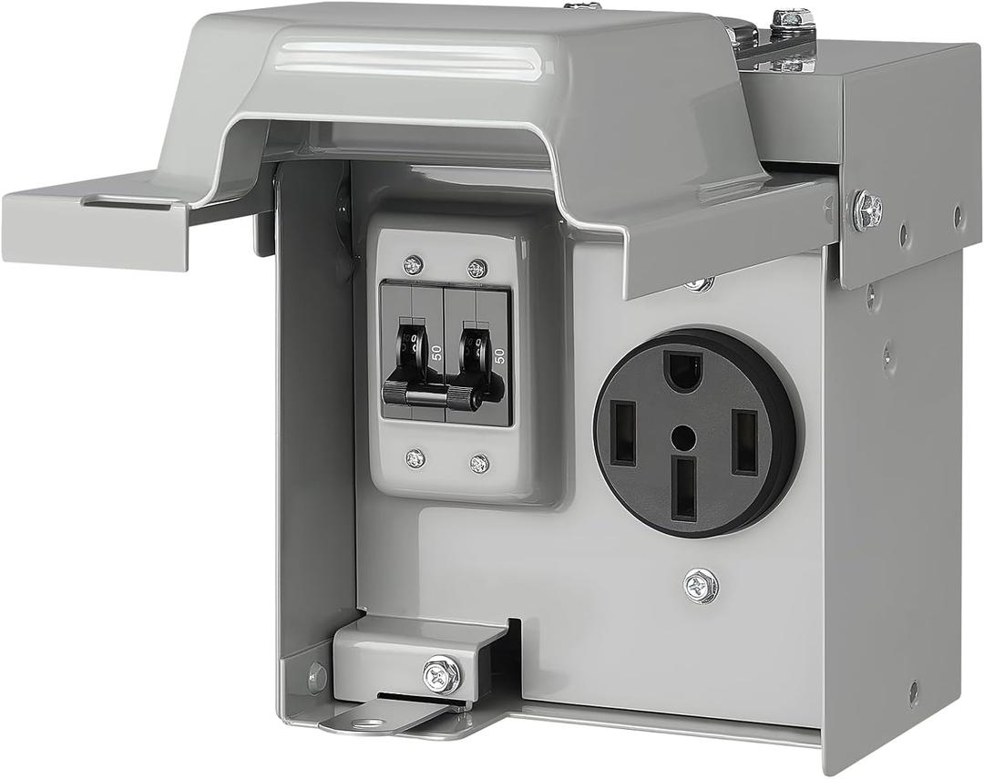 SURAIELEC 50 Amp RV Power Outlet Box with Breaker, Enclosed Lockable RV Electrical Outlet, 125V/250V NEMA 14-50R, Weatherproof Power Box for RV/EV Receptacle, Outdoor Box for RVs, Trailer, ETL Listed