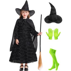 IBQ Kids Good Witch Costume Girls Pink Tulle Princess Dress Toddler Halloween Costumes Witch Cosplay Outfit with Accessories (7-8 Years, Black)