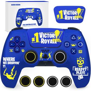 Darno Design Blue Skin for Ps5 Controller, Silicone Cover Accessories for PS5 Controller, Ps5 Controller Grip, 4 Pcs Thumb Grip Gaps with Touch Pad Sticker - for Fortnite