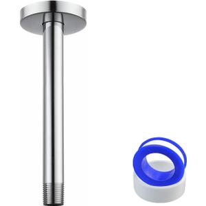 Shower Arm, Shower Pipe with Flange, 8 Inch Ceiling Mount Replacement Rain Shower Head Straight Arm Ceiling-Mounted For Fixed Shower Head & High Pressure Rain, Polished Chrome (Teflon Tape Included)