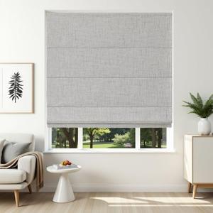 Joydeco Cordless Roman Shades, Linen Fabric Window Blinds, Thermal Insulated Blackout Blinds, Room Darkening Shades for Indoor Windows, Easy to Install, 34" W×75" H, Greyish White