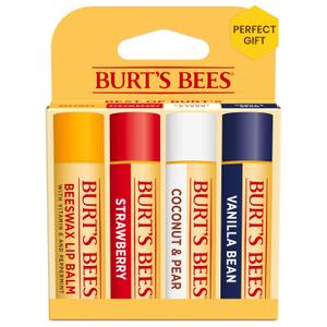 Burt's Bees Easter Basket Stuffers, Lip Balm, Beeswax, Strawberry, Coconut and Pear, and Vanilla Bean Pack, With Responsibly Sourced Beeswax, Tint-Free, Natural Lip Treatment, 4 Tubes, 0.15 oz.