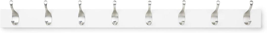 Amazon Basics Wall Mounted Modern Coat Rack for Entryway and Bedroom with Versatile Storage Hooks, Rectangular, 8-Hook, White | Rectangular, Modern