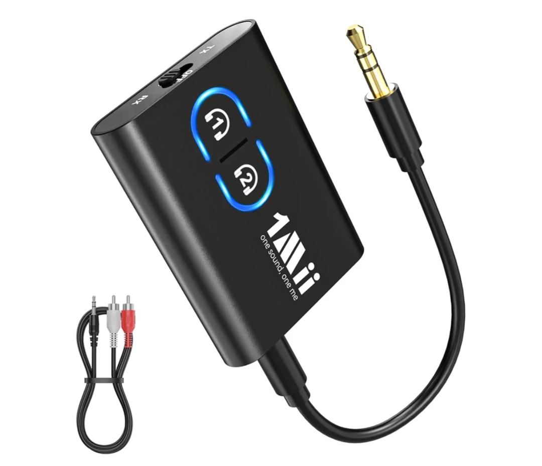 1Mii Bluetooth 5.3 Transmitter Receiver for TV to Wireless Headphones, Dual Link aptX Adaptive/Low Latency/HD Audio, Aux Bluetooth Audio Receiver Adapter for Home Stereo, Airplane, Boat, Gym